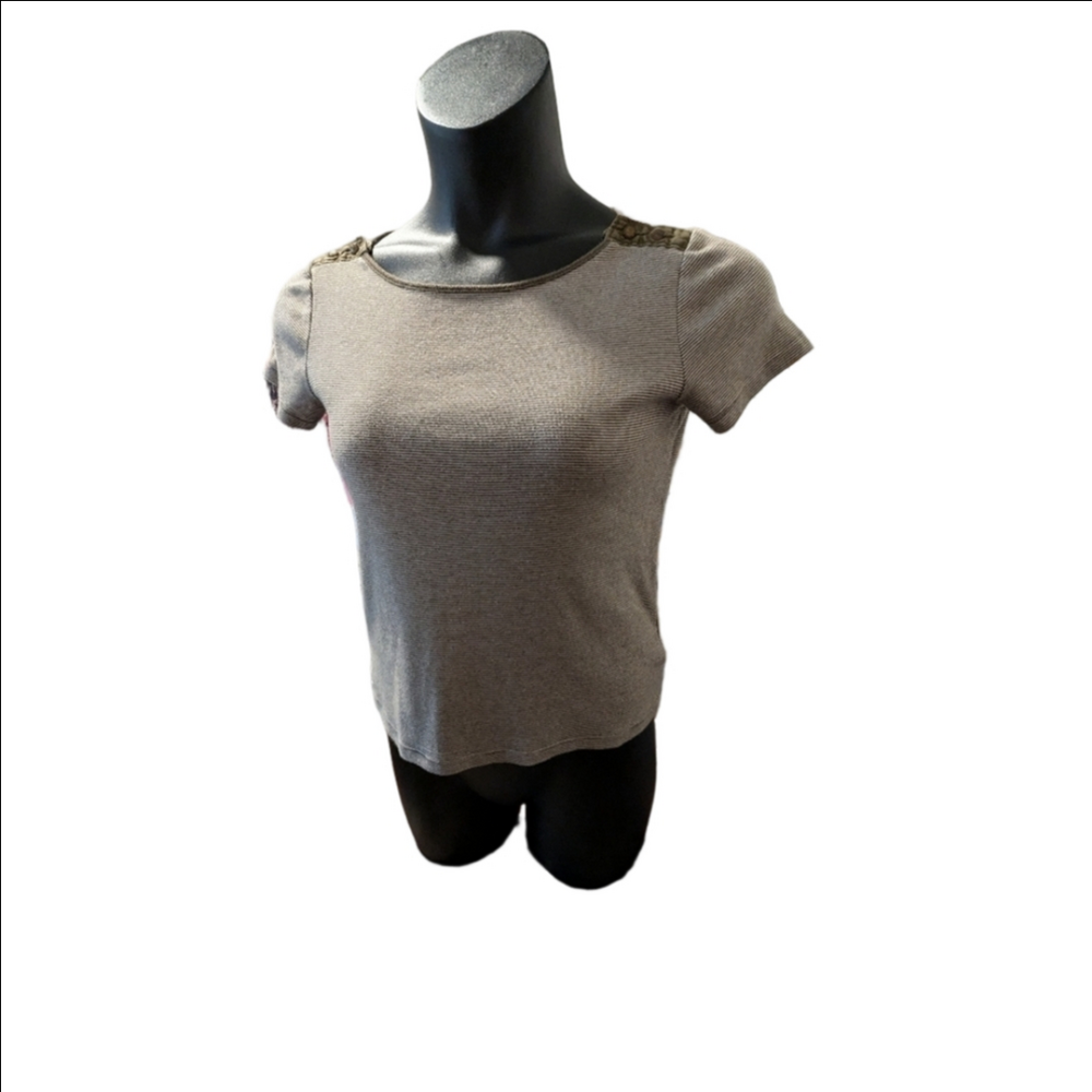 Lauren Ralph Lauren Green Stripes T-shirt size Petite Medium 100% cotton